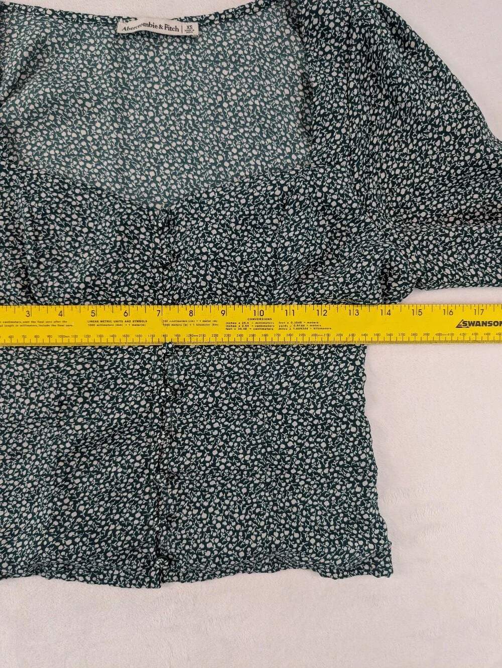 Abercrombie‎ & Fitch Green Floral Puff Sleeve Blouse Top XS | Cottagecore Boho